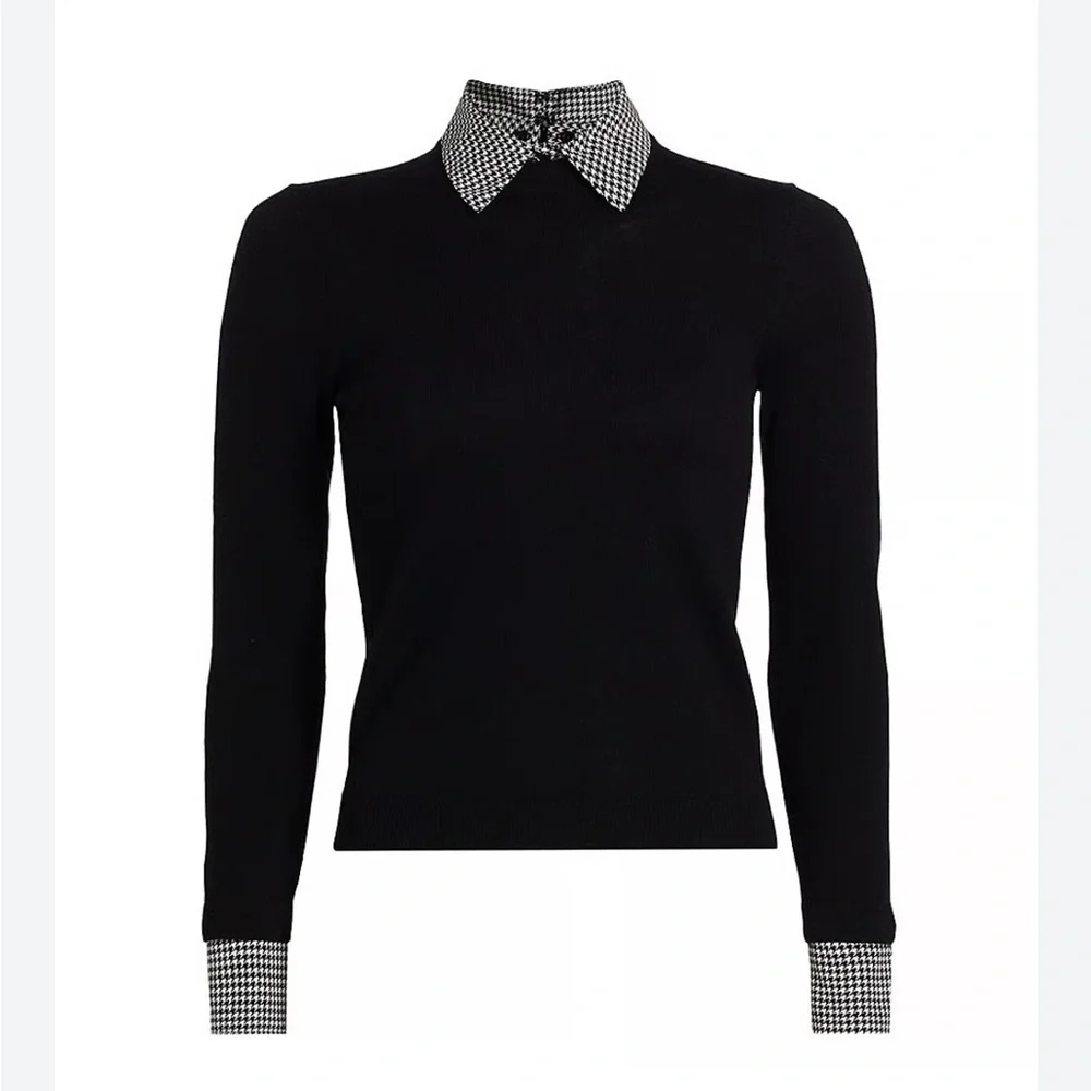 Alice + Olivia Porla Houndstooth Collared Sweater - Picture 2 of 4